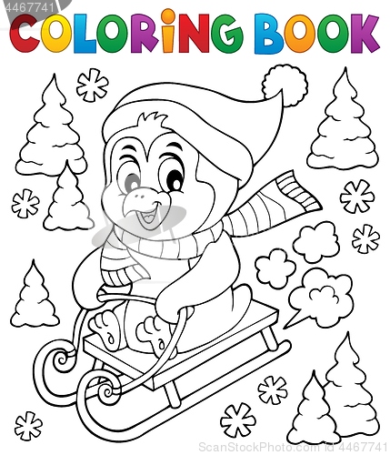 Image of Coloring book sledging penguin theme 1