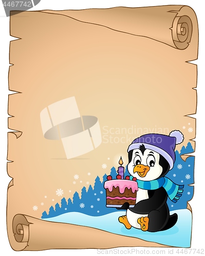 Image of Penguin holding cake theme parchment 1