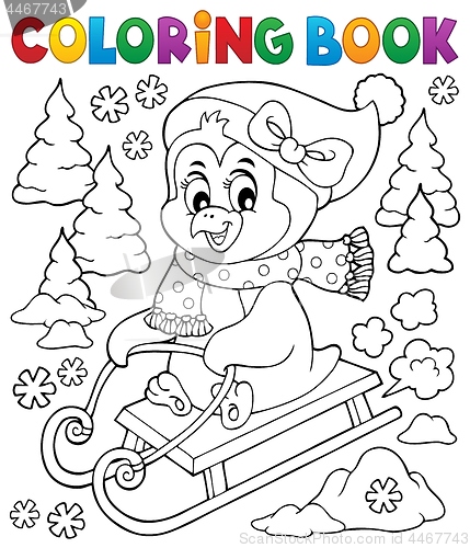 Image of Coloring book sledging penguin theme 2