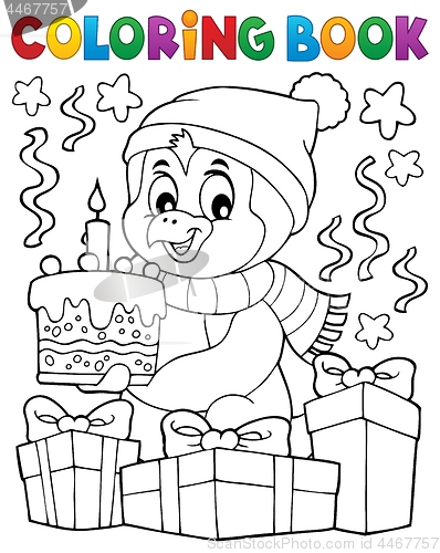 Image of Coloring book penguin with cake theme 2