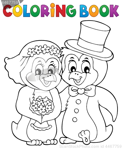 Image of Coloring book penguin wedding theme 1