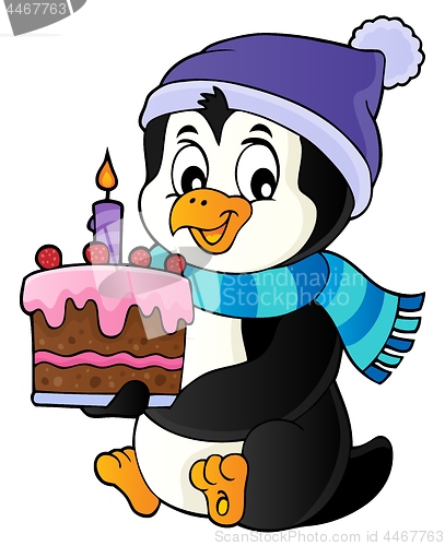 Image of Penguin holding cake theme image 1