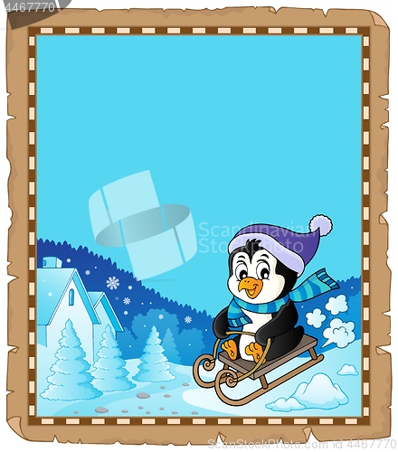 Image of Sledging penguin theme parchment 1