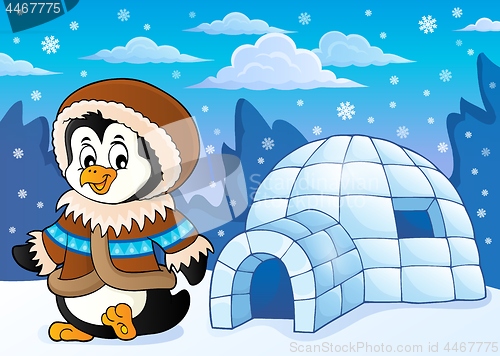 Image of Penguin in winter clothing theme 2