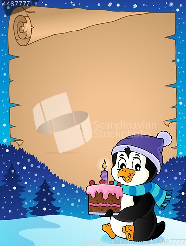 Image of Penguin holding cake theme parchment 3