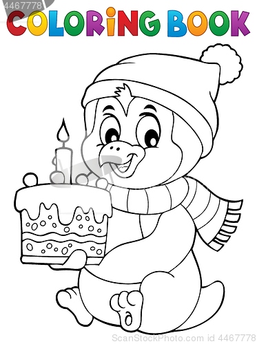 Image of Coloring book penguin with cake theme 1