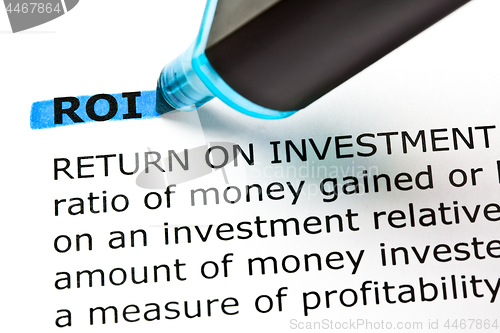 Image of ROI Return On Investment Highlighted With Blue Marker