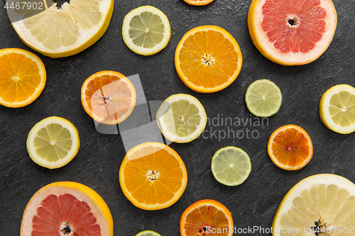 Image of close up of different citrus fruit slices