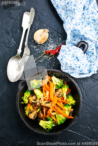 Image of fried mushrooms with vegetables