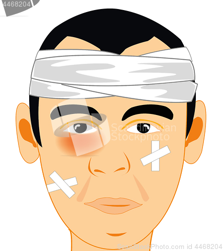 Image of Vector illustration men after accident with bruise and bandage