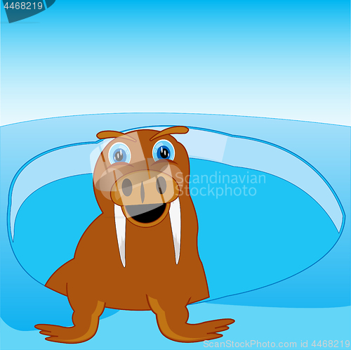Image of Arctic animal walrus shows from water.Vector illustration