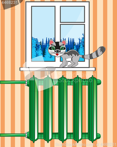 Image of Room with radiator and window in winter.Vector illustration