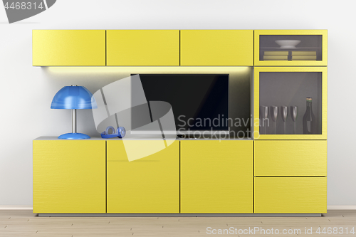 Image of Led tv and yellow tv cabinet