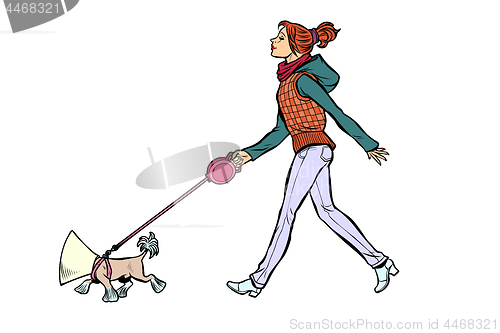 Image of woman with a dog, a dog in a protective collar