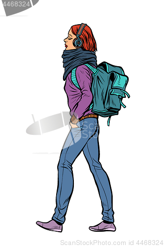 Image of a young woman with a trendy backpack