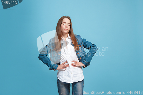 Image of Young serious thoughtful teen girl. Doubt concept.