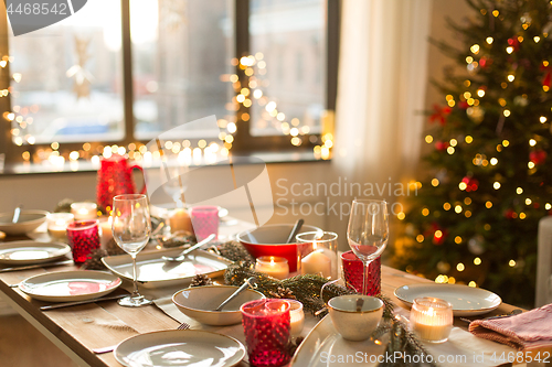 Image of table served for christmas dinner at home