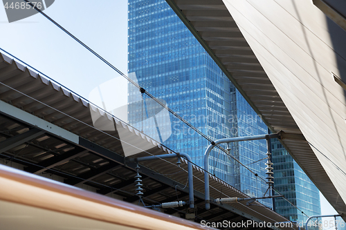 Image of view to tokyo city skyscraper from railway