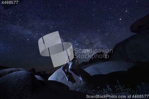 Image of Light Painted Girl With Milky Way in Joshua Tree National Park