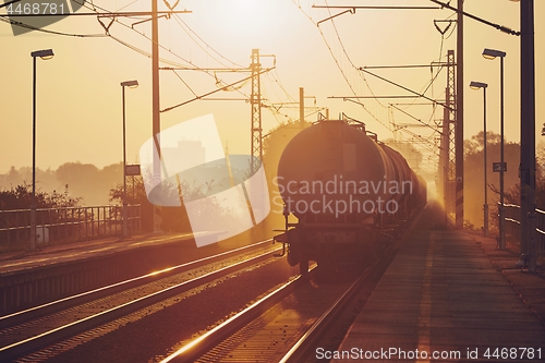 Image of Freight train at sunrise