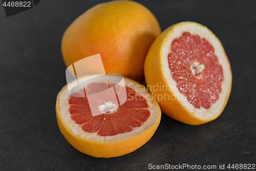 Image of close up of fresh juicy grapefruits