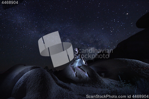 Image of Light Painted Girl With Milky Way in Joshua Tree National Park