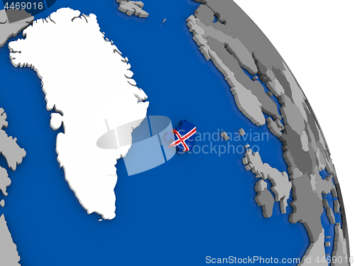 Image of Iceland and its flag on globe