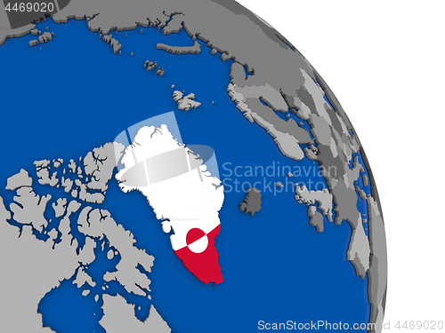 Image of Greenland and its flag on globe