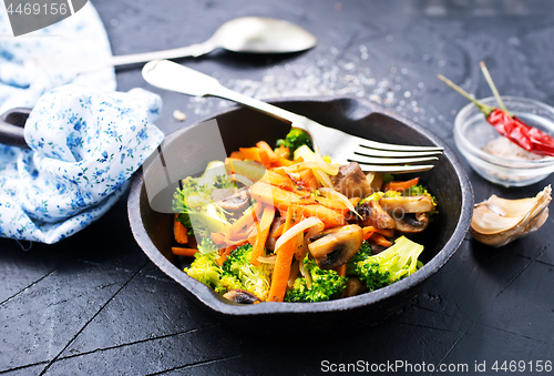 Image of fried mushrooms with vegetables