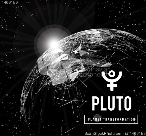 Image of Pluto, the planet responsible in astrology for the transformation, rebirth, the collective energy of the masses. Vector illustration