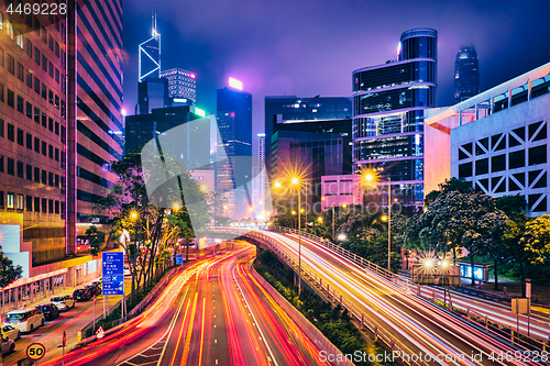 Image of Street traffic in Hong Kong at night