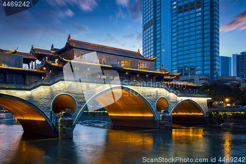 Image of Anshun bridge at night, Chengdu, China