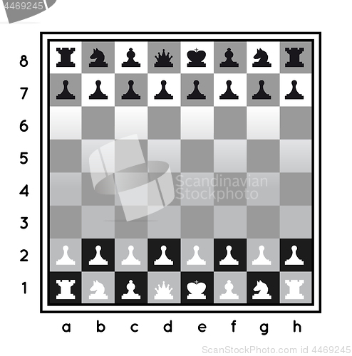 Image of Chess set vector illustration on white background with a chessboard