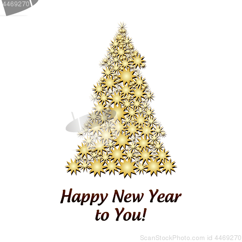 Image of Gold Firtree made from Golden Stars isolated on whine and wish of Happy New Year