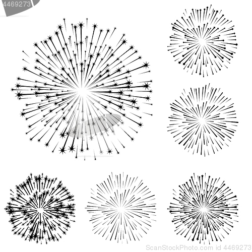 Image of Set of fireworks, part 4, black shadow isolated on white background