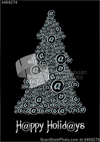 Image of Christmas card with unusual Christm@s tree on Black Background