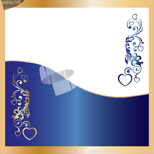 Image of Valentine Card wirh golden frame, hearts and place for text