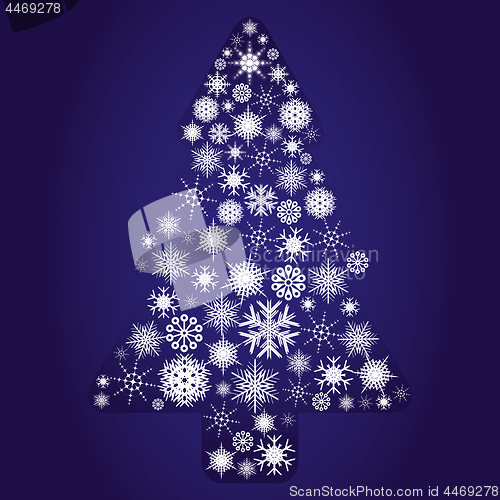 Image of Blue fir tree made from snowflakes