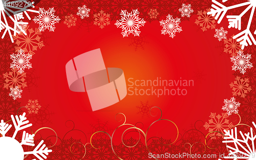 Image of Red Christmas card with snowflakes and place for text