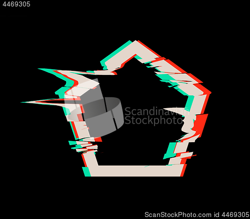 Image of Glitch distortion frame. Vector pentacon illustration on black