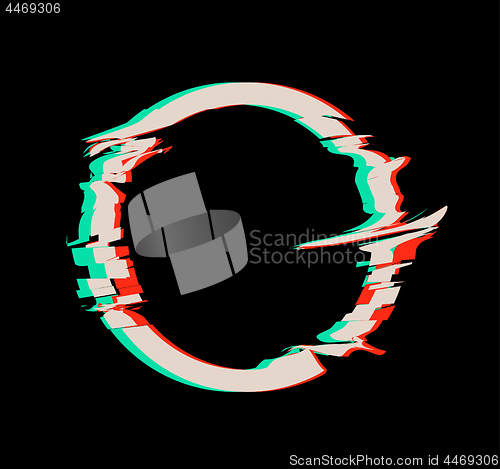 Image of Glitch distortion frame. Vector circle illustration on black