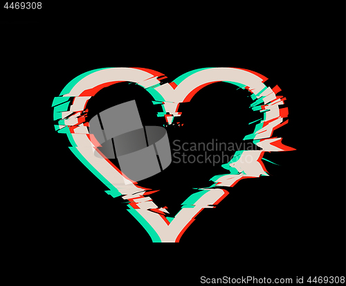 Image of Glitch distortion frame. Vector heart illustration on black