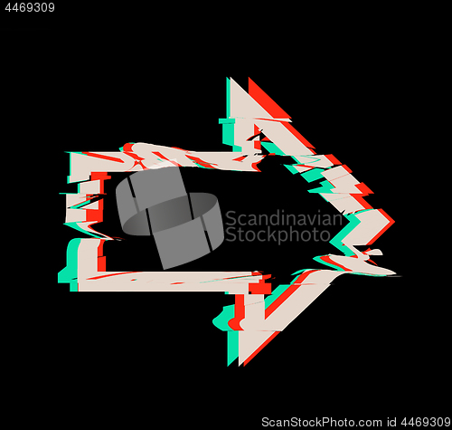 Image of Glitch distortion frame. Vector arrow illustration on black