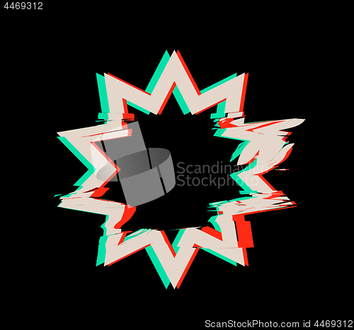 Image of Glitch distortion frame. Vector star illustration on black