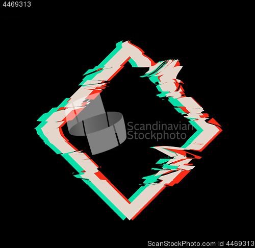 Image of Glitch distortion frame. Vector rhombus illustration on black