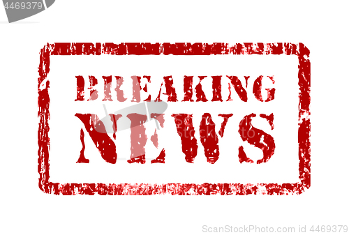 Image of Stamp breaking news in grunge style, vector illustration on white. Can be placed in multiply mode on your design.