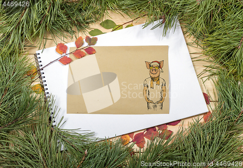 Image of New Year Greeting Card with Pig