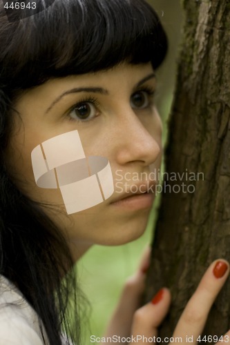 Image of girl hiding behind a tree