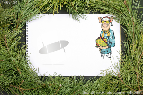 Image of New Year Greeting Card with Pig