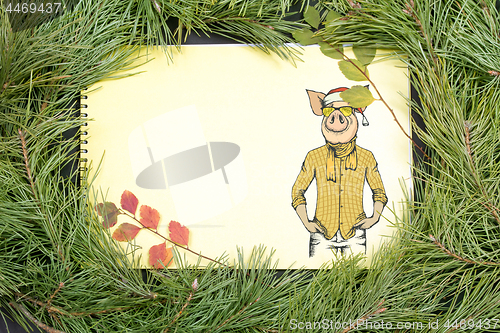 Image of New Year Greeting Card with Pig